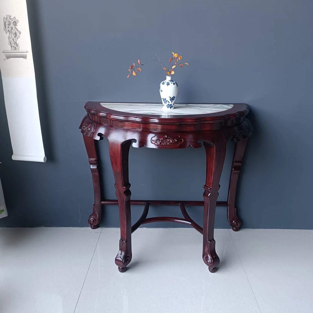 红木玄关桌靠墙半圆桌中式仿古半圆台玄关台酸枝木景观台花架置物