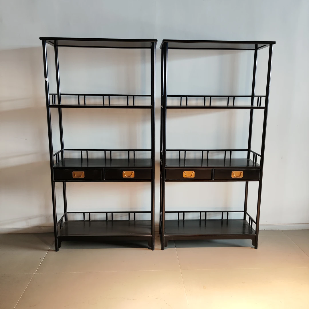 紫光檀红木书架书房多层置物架明式博古架室茶架简约博古架新中式