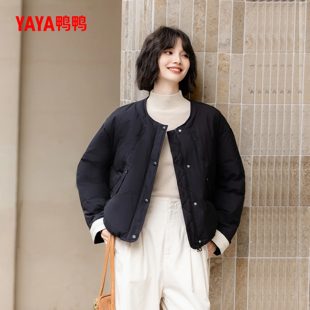 YAYA鸭鸭冬季时尚休闲百搭简约女士鸭绒短款羽绒服YE4B615092N