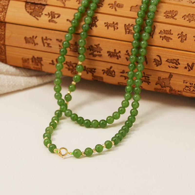 【石泽珠宝】和田玉碧玉珠链＋18K金镶嵌时尚百搭气质