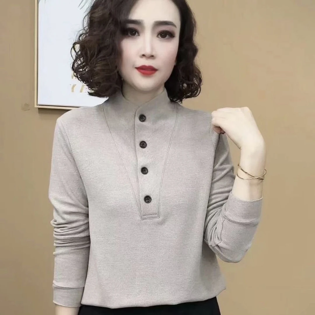 2024秋冬新款时尚洋气百搭气质长袖打底衫女士韩版德绒显瘦上衣潮