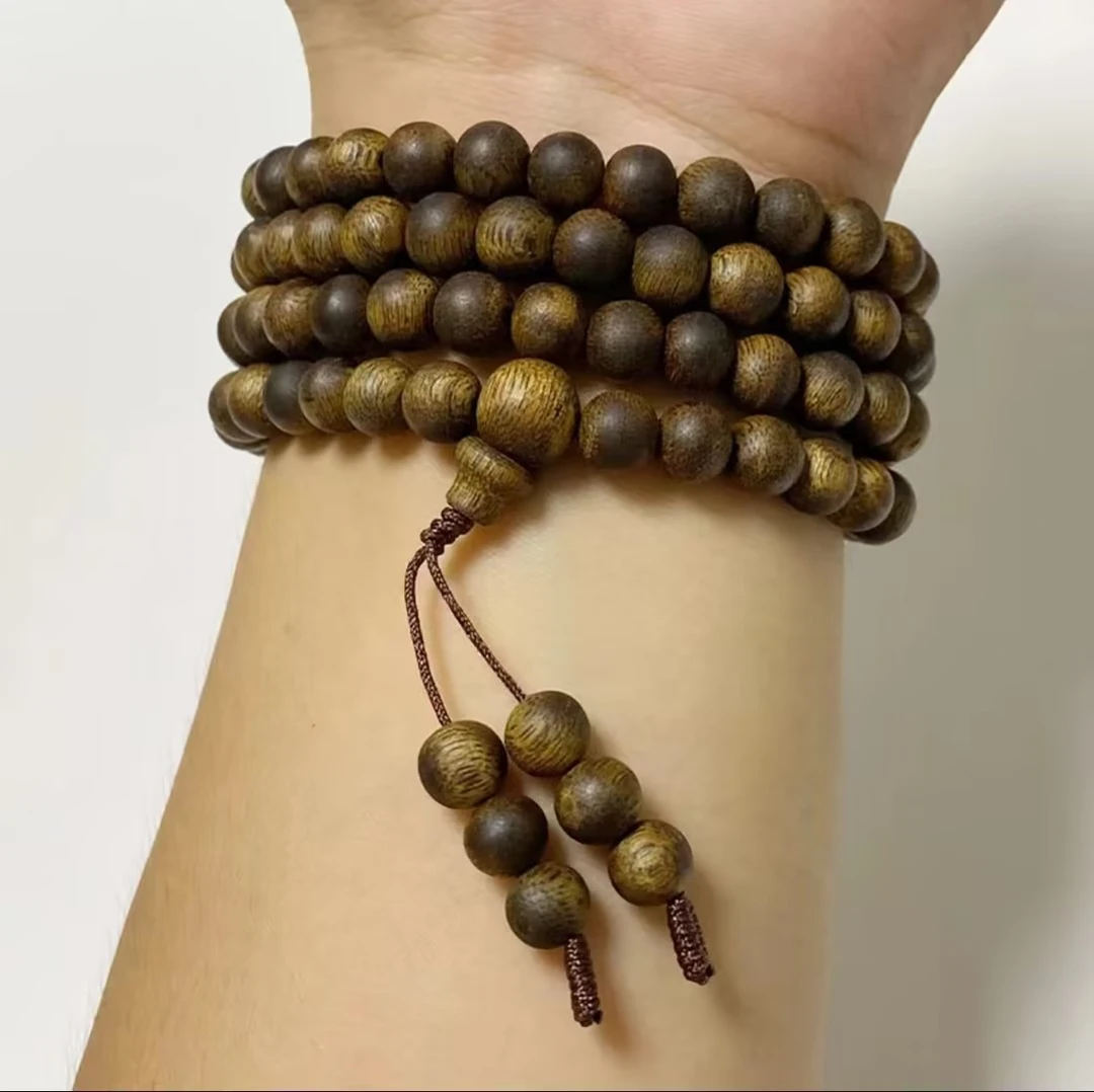 0.8圆珠多圈男女款天然海南莺歌绿奇楠沉香佛珠项链多样性发其一