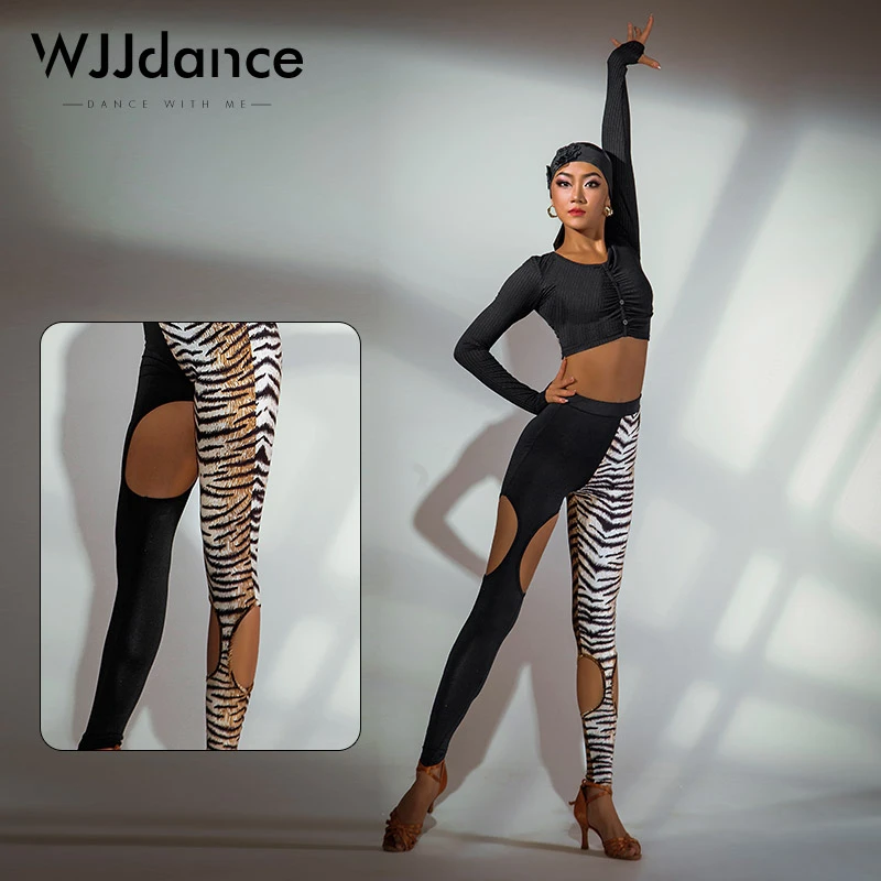 WJJdance拉丁舞裤子2025新款女高腰腿部镂空国标紧身长裤练功服春