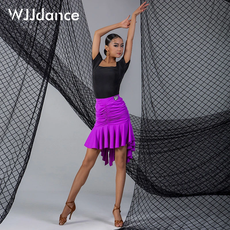 WJJdance拉丁舞半身裙女2025新款抽褶荷叶边鱼尾国标短裙练功服夏