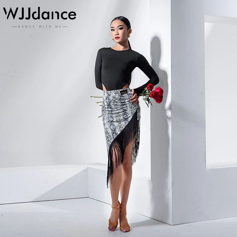 WJJdance拉丁舞半身裙女2025新款抽绳斜摆流苏国标短裙练功服专业