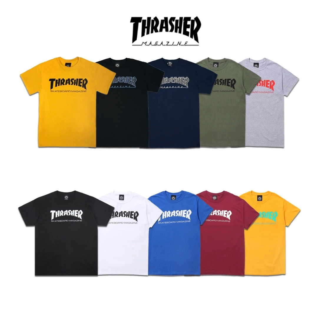 THRASHER美版火焰基础火焰LOGO字体印花圆领短袖春夏男女同款T恤