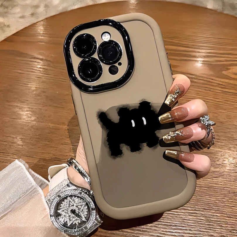 适用于苹果华为OPPO/VIVO泡芙壳问号黑猫小米/IQOO小众卡通手机壳