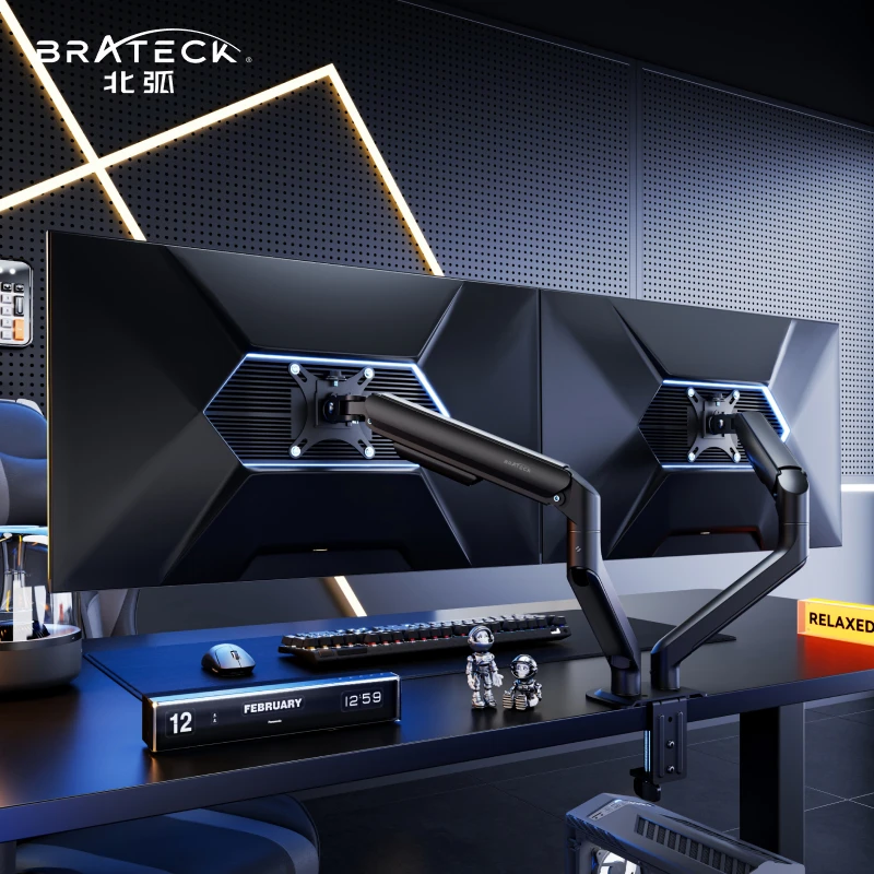 Brateck/北弧双臂E350-2 快装双屏显示器支架免打孔一拖二机械臂