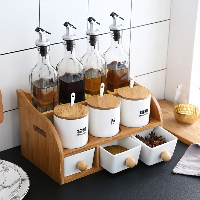 北欧陶瓷双层调味罐调料盒家用厨房玻璃油瓶油盐酱调料瓶组合套装