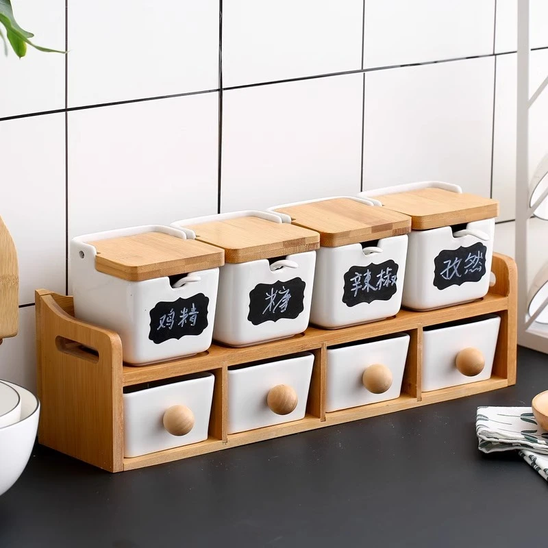 厨房调料罐调料盒套装家用陶瓷调味罐双层调料瓶辣椒盐罐厨房用品