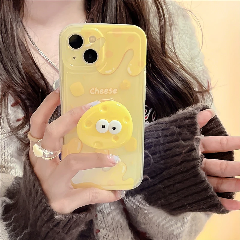 奶酪带支架苹果14ProMax手机壳iPhone13防摔软12卡通11趣味可爱女