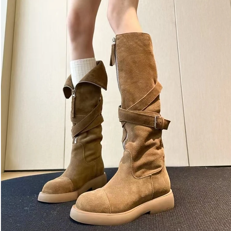 【清欢反季清仓】复古美拉德复古拉链过膝长靴