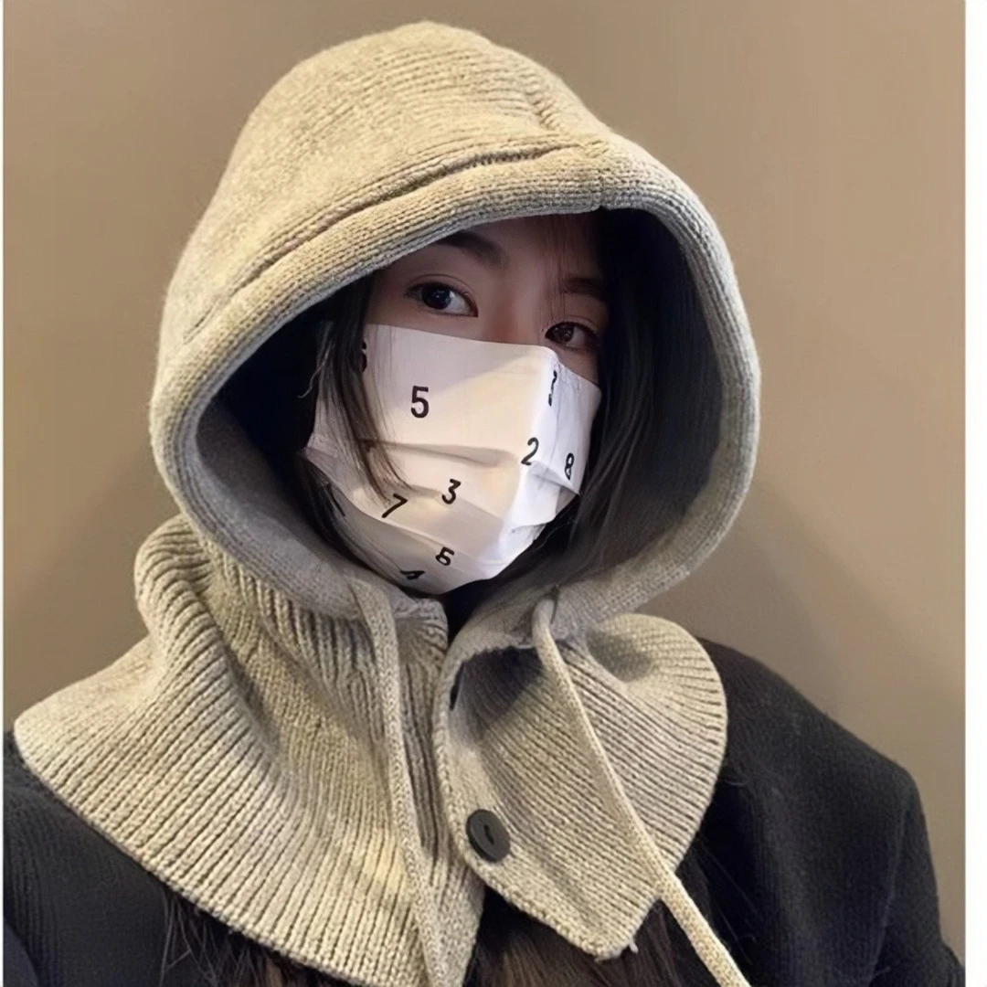 韩国巴拉克拉法帽子女冬季保暖帽子围巾一体针织护耳毛线帽针织帽