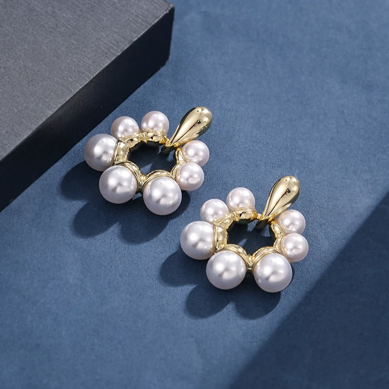 铜合金耳饰 【珠珠花朵】轻奢时尚百搭素款耳环个性饰品耳钉5202