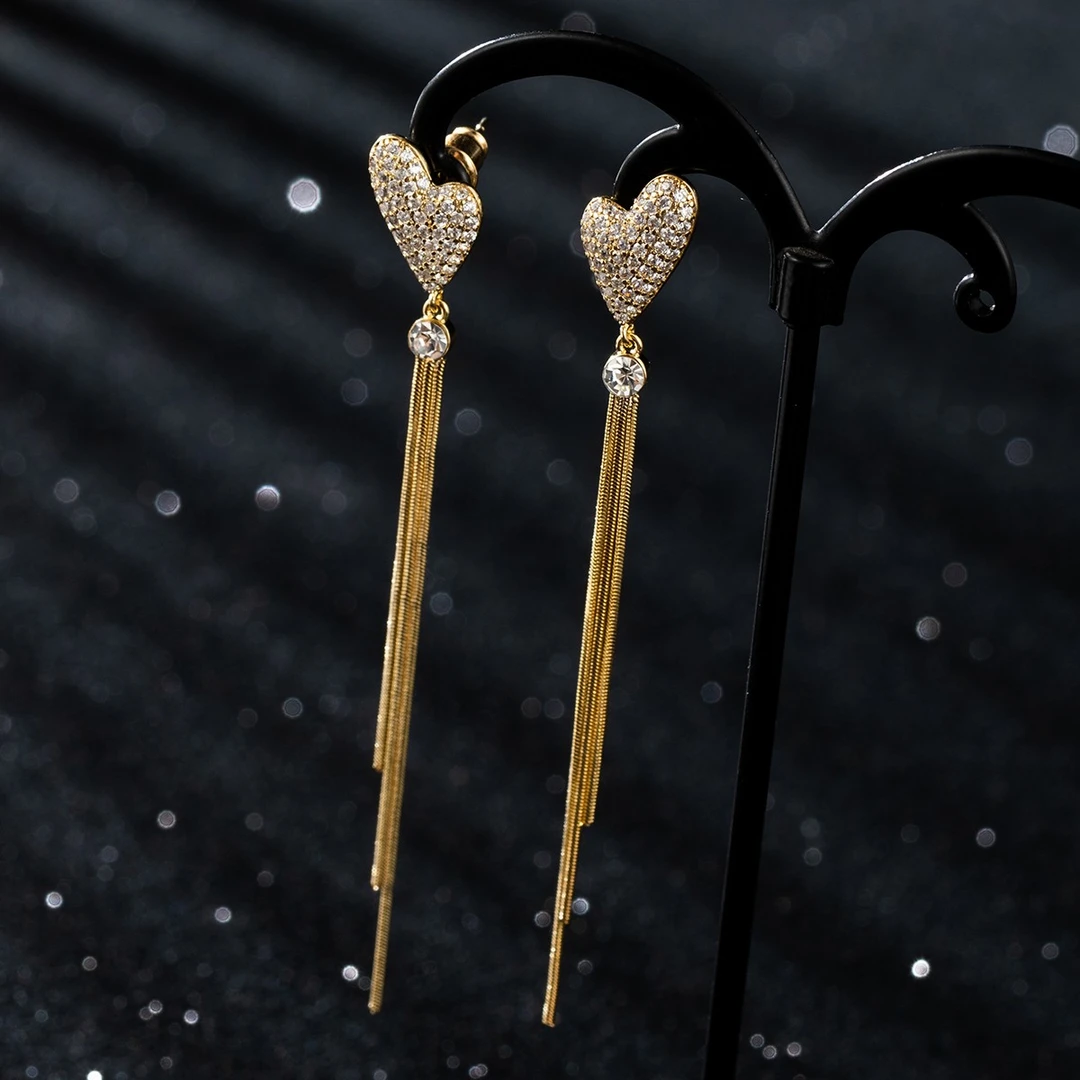 铜合金耳饰 【流苏爱心】气质时尚小香风百搭设计师个性耳钉5130