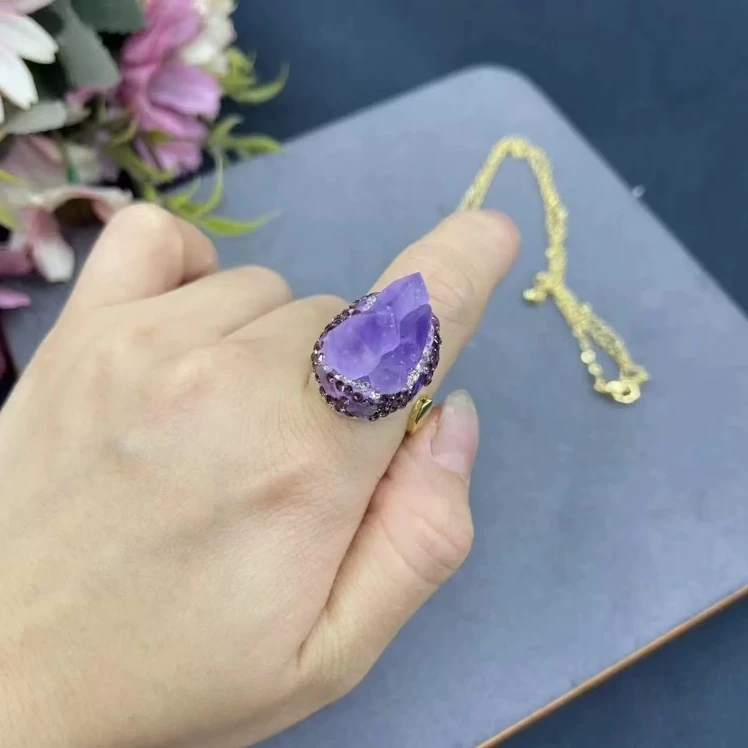 百搭简约时尚紫色开口戒指  7156