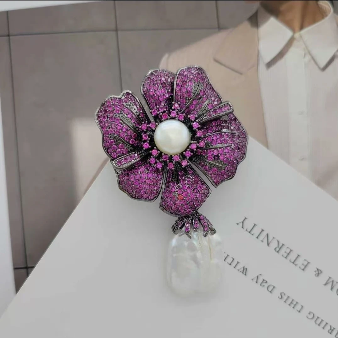 铜锆石胸针 【牡丹花】可爱简约轻奢时尚韩版手工胸针6177