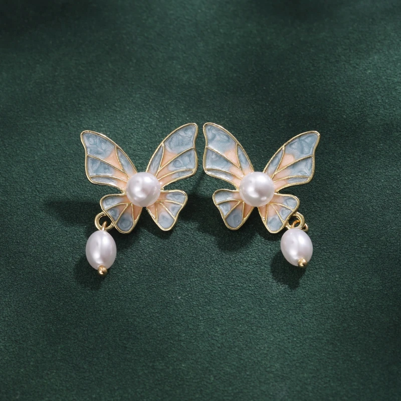 铜合金耳饰 蝴蝶耳环饰品耳钉仙气甜美气质  6008