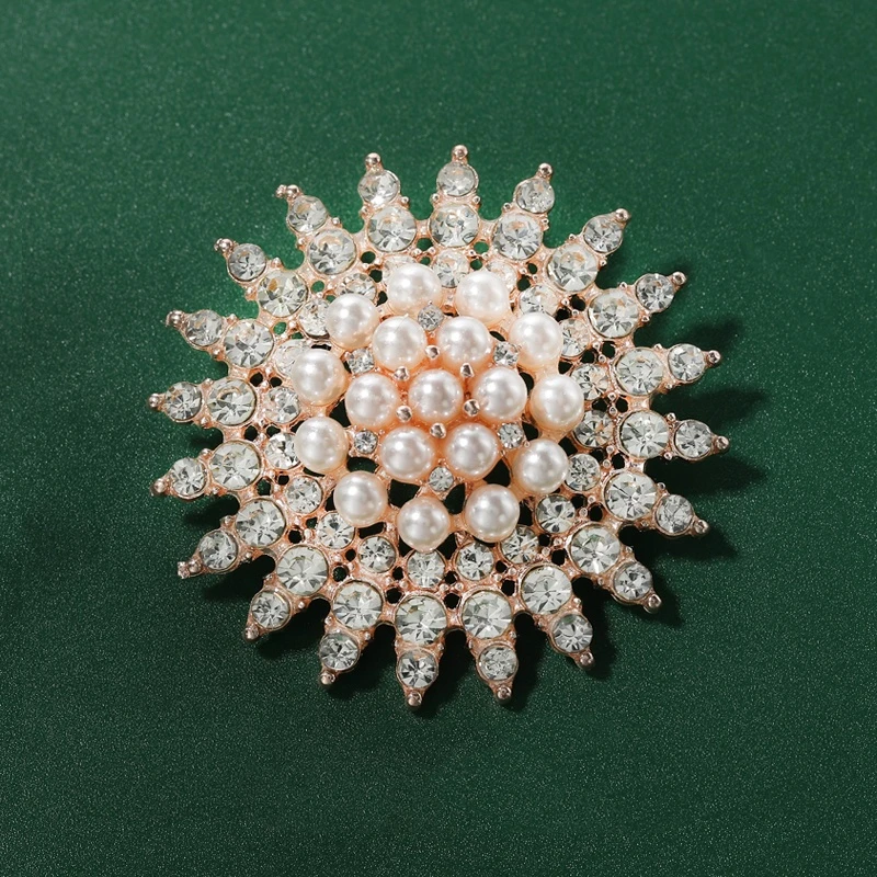 铜合金胸针 珠珠太阳花百搭手工胸针奢华金太阳饰品胸花JT-774