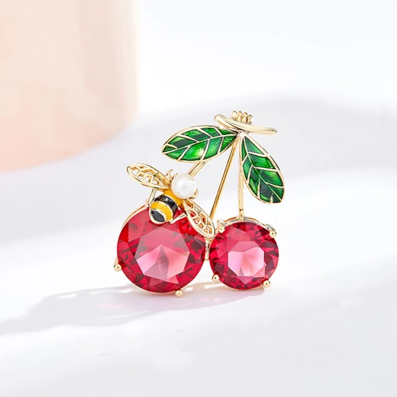 铜合金胸针 小樱桃胸针胸花女饰品小众衬衣迷你轻奢领针4027