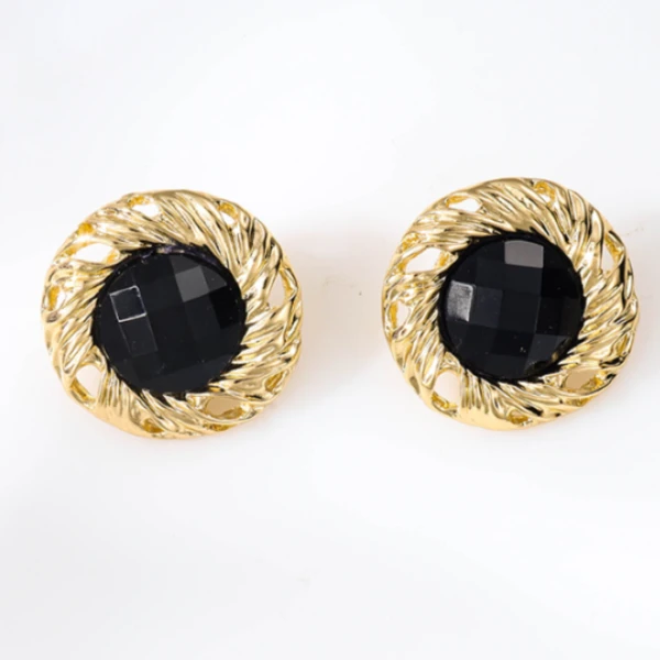 铜合金耳饰 轻奢时尚金边黑锆百搭耳环小众饰品耳钉镶嵌精致5213