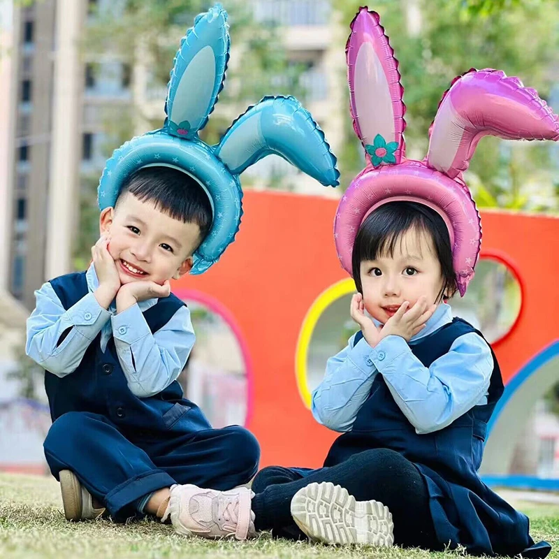 儿童节可爱兔耳朵发箍气球充气玩具兔子头饰幼儿园生日布置小礼品