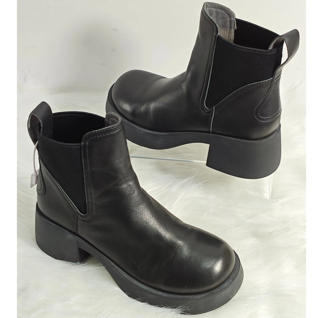 厚底大头靴黑色女款短靴A059