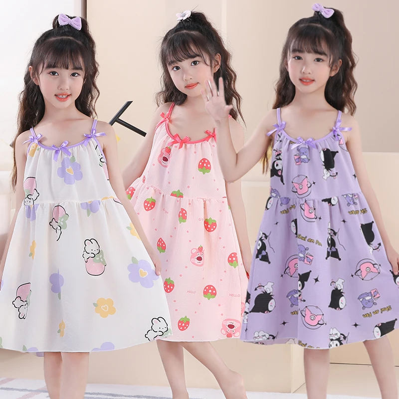 新款夏季女童无袖公主风吊带连衣裙睡裙小女孩薄款库洛米家居服