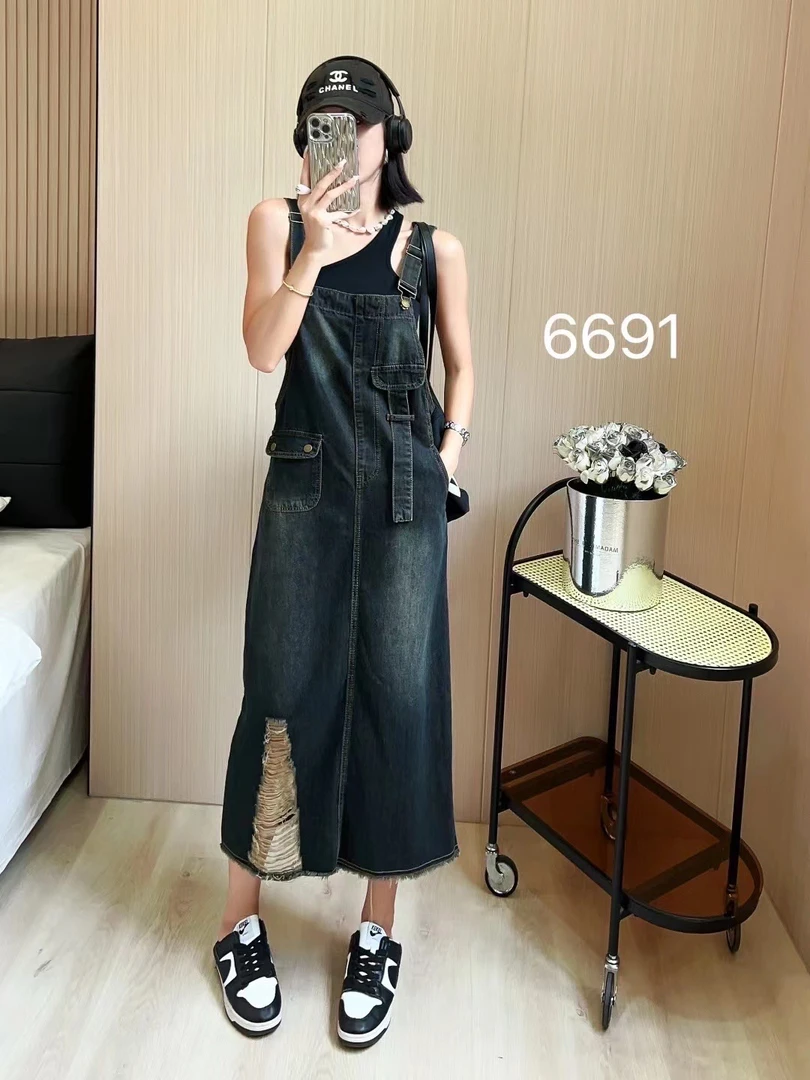 秋款新款长裙背带裙子6691