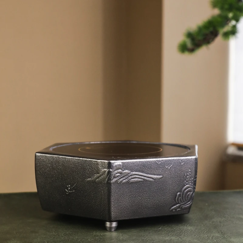 砂铁六方山水刻绘电陶炉 1000W功率家用全手工茶道(2年内质保)