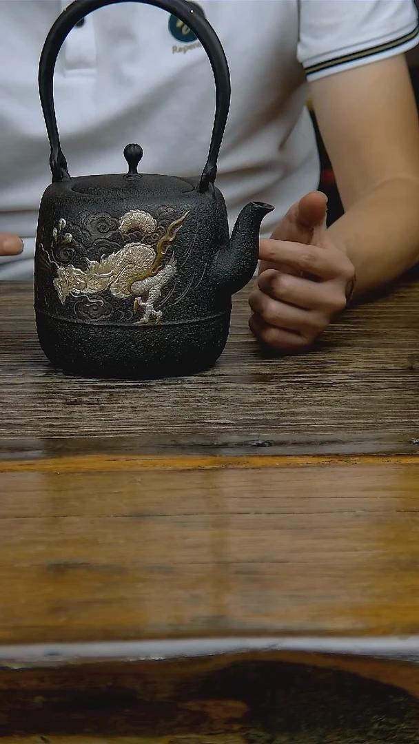 【闪购商品】手工镶嵌双面龙铁壶茶具