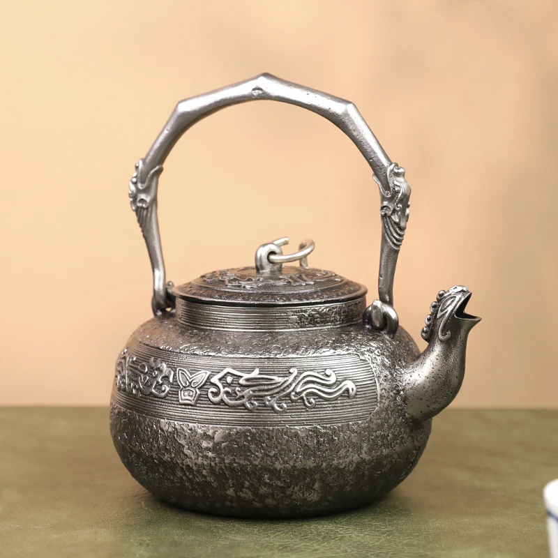 砂铁饕餮凤纹壶1100CC  家居煮水器铁壶