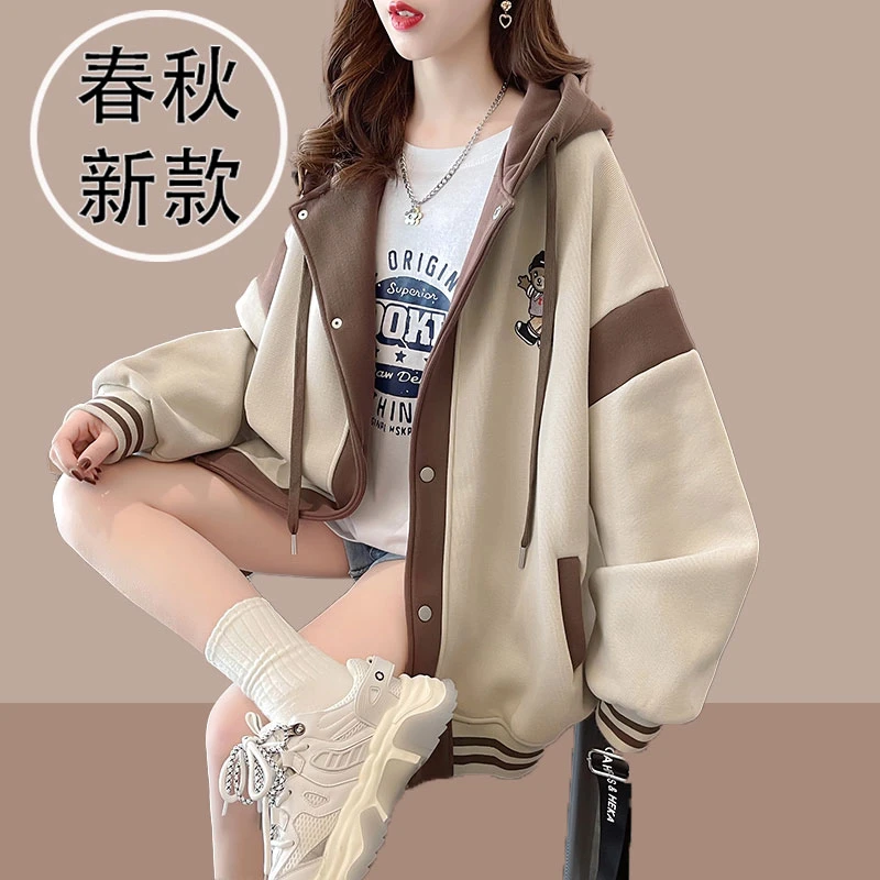 学院风初高中学生大童外套女2025新款爆款春秋冬连帽开衫拼接夹克
