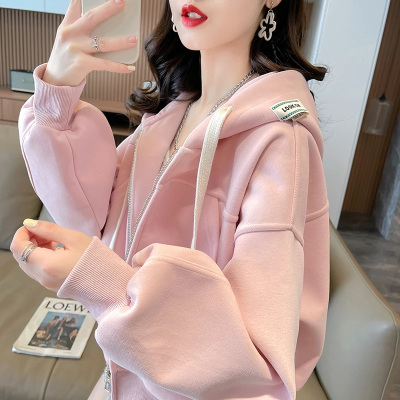 宽松洋气休闲百搭短款开衫外套女春秋季2023年新款小个子炸街卫衣