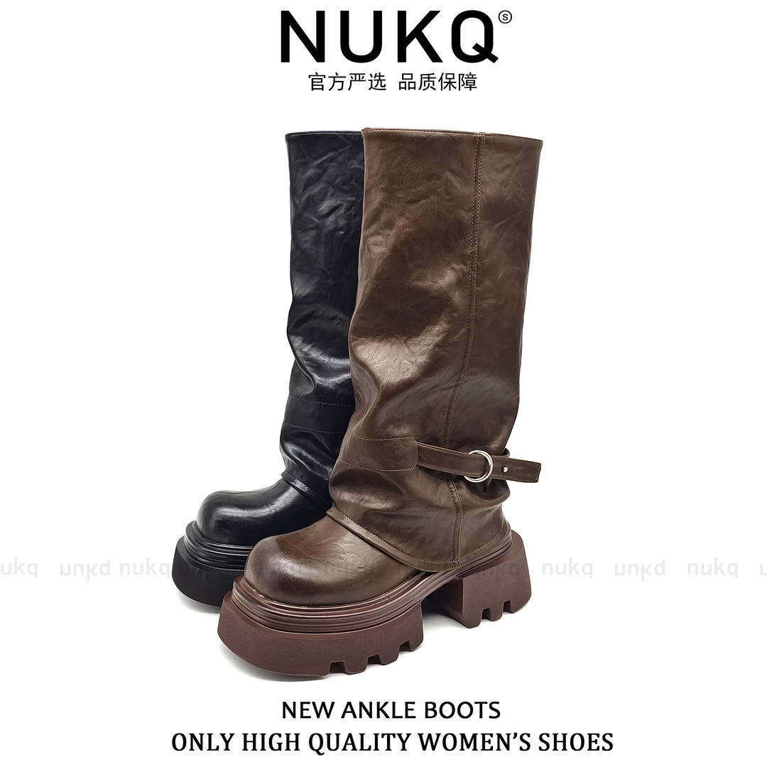 老钱风【大悦严选】   跟高7厘米面夏透气时装网红长靴厚底长靴