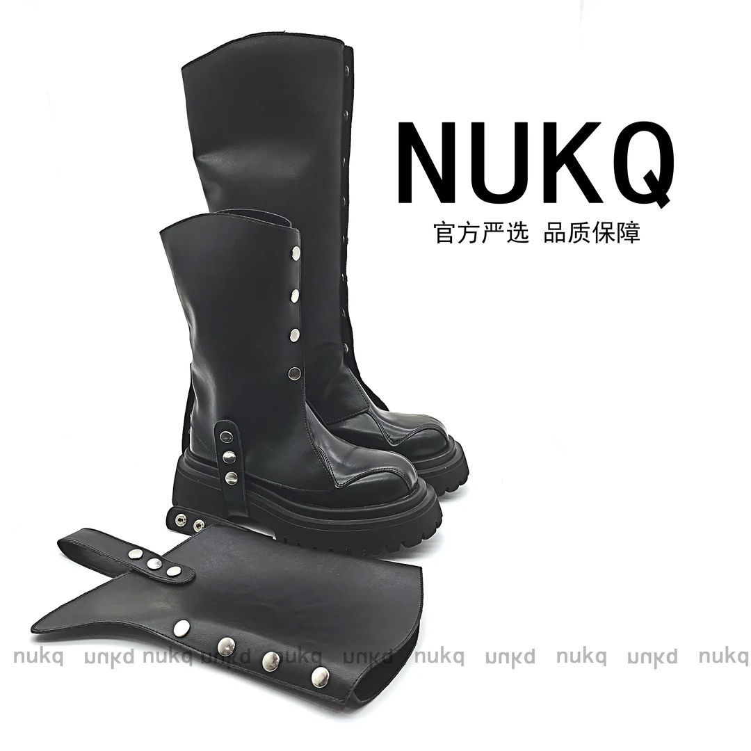 【大悦严选】一鞋三穿圆头骑士高跟面休闲时装网红长靴厚底长靴个性