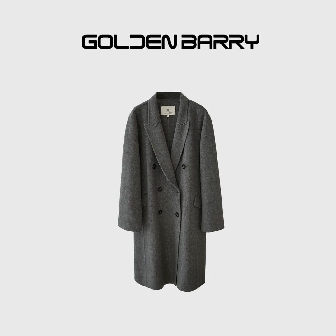 【丛姐专属】142066中长款设计师时尚经典冬季休闲翻领人字纹大衣