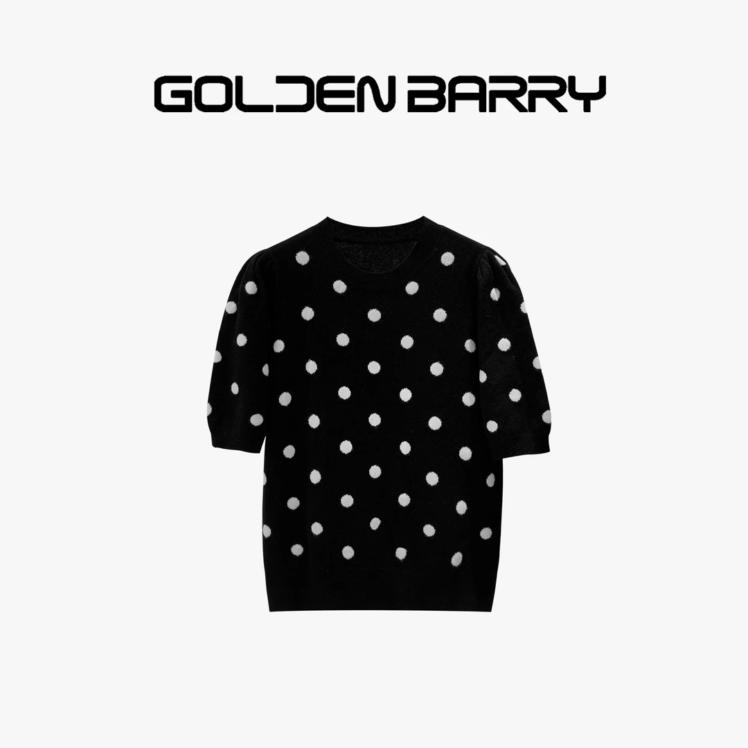 【丛姐专属】241142半袖时尚针织衫泡泡袖波点毛衫黑白简约针织衫