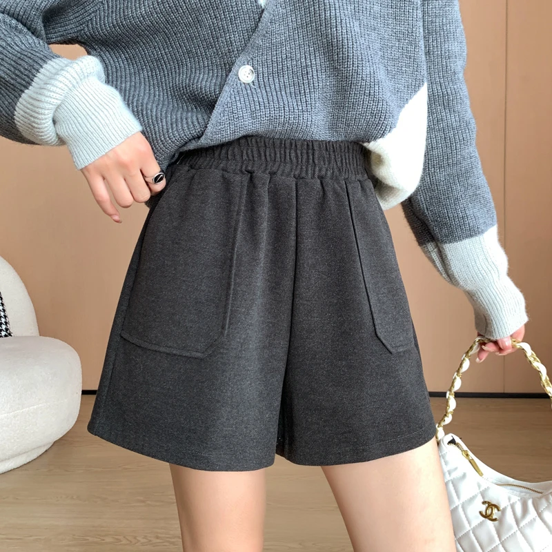 毛呢短裤女秋冬高腰显瘦宽松阔腿A字休闲时尚百搭秋冬季新款靴裤
