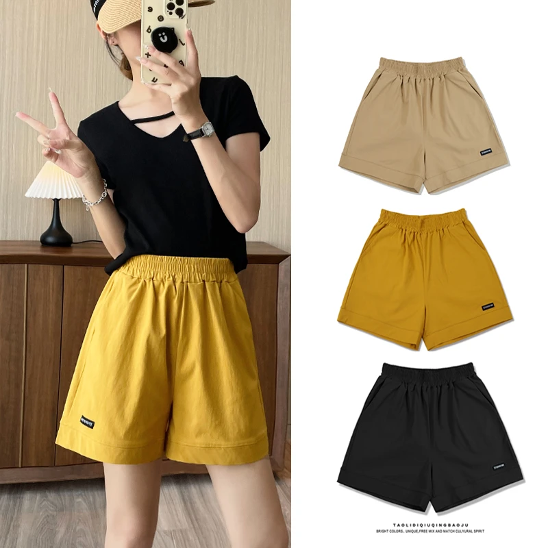 弹力运动短裤女高腰显瘦宽松休闲时尚大码A字阔腿外穿夏新款热裤