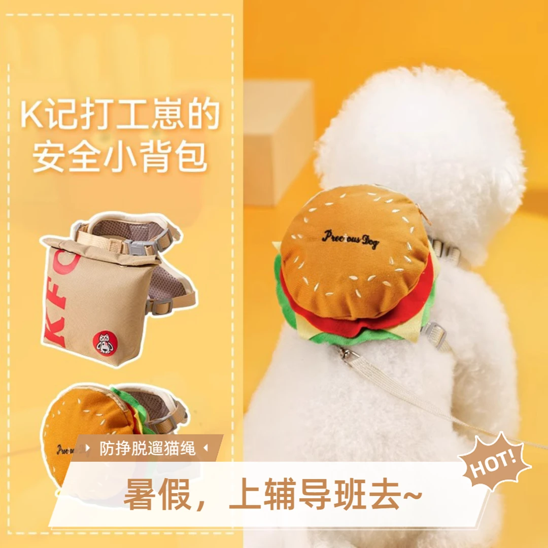 网红狗狗自背包牵引绳中小型犬背心式胸背带耐磨外出防挣脱遛猫绳