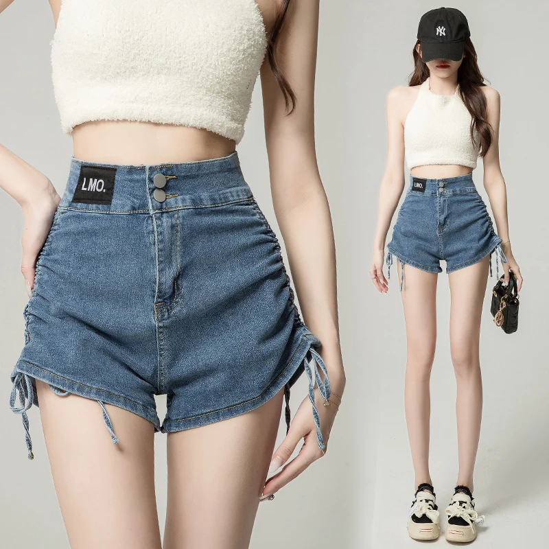 牛仔短裤女2024夏季新款百搭高腰韩版设计感抽绳薄款弹力辣妹热裤