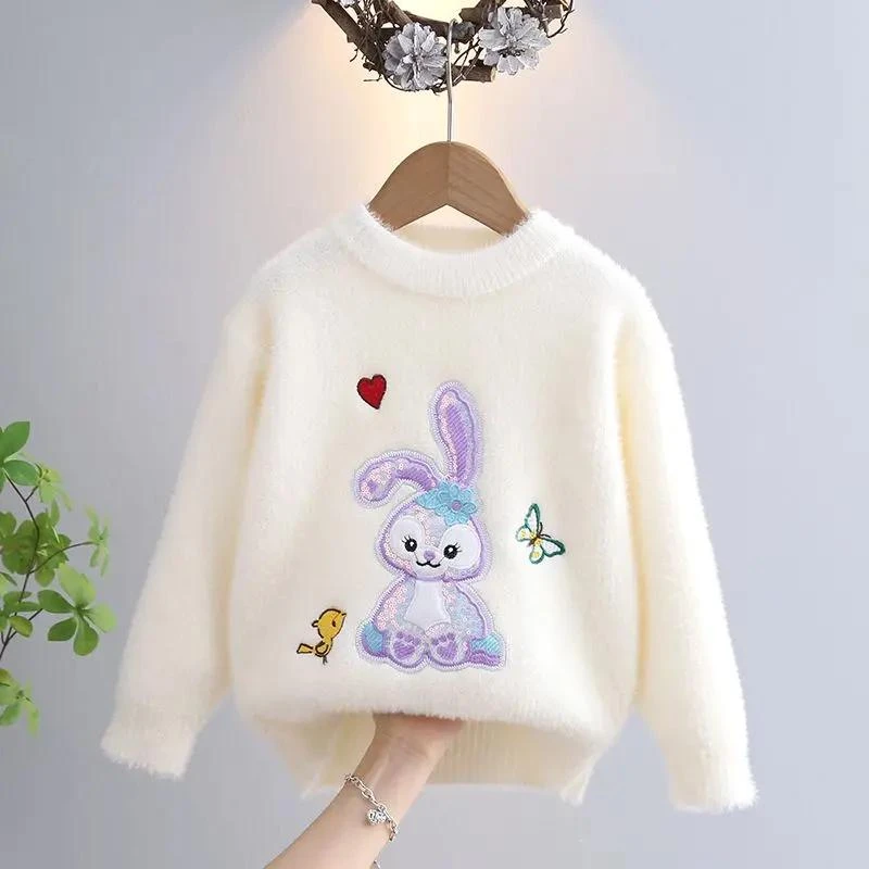 女童毛衣冬季加绒加厚针织衫2023新款儿童白色打底衫中大