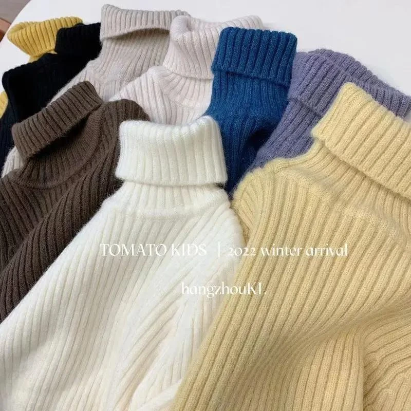 女童高领毛衣2023冬季儿童百搭软糯保暖打底衫小女孩洋气坑条内NZ