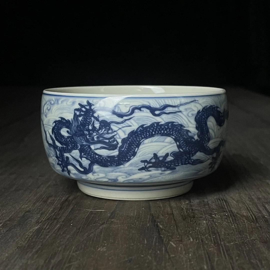 仿古陶瓷釉下彩海水龙纹缸杯陶瓷主人杯龙纹茶杯120毫升