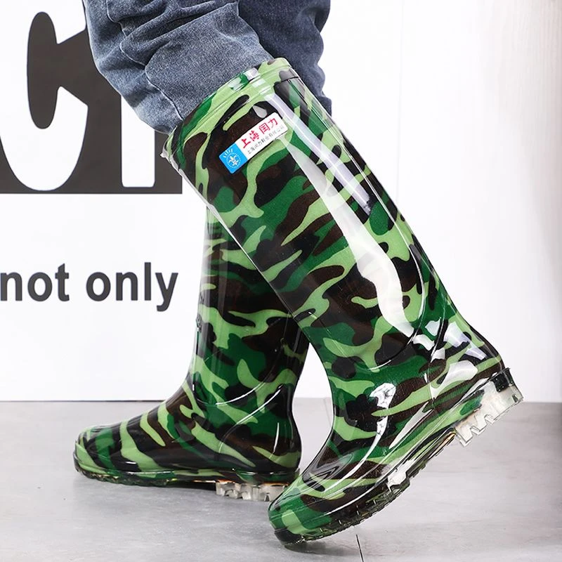闰力迷彩雨鞋男款高筒加厚牛筋底防滑耐磨水鞋男中筒加绒劳保胶鞋