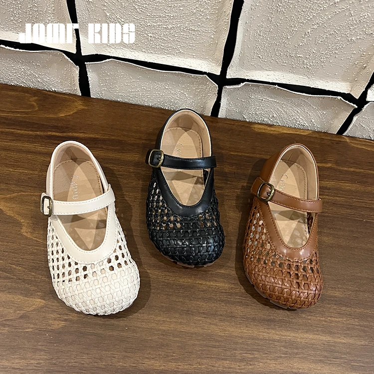 【嗒囜】女童时尚舒适镂空编织包头凉鞋儿童洋气平底凉皮鞋24JM80