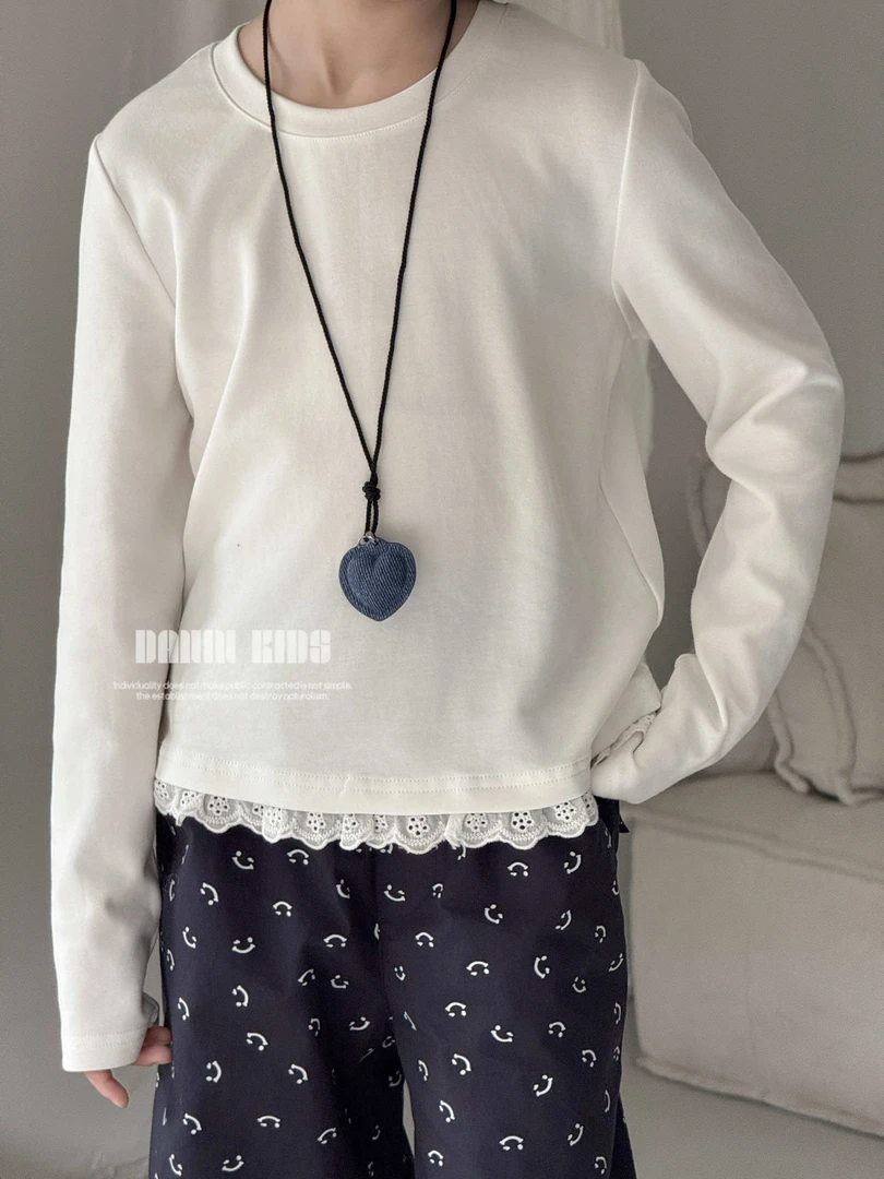 【嗒囜】女童25春季天丝棉百搭长袖T恤儿童甜美蕾丝花边白色上衣