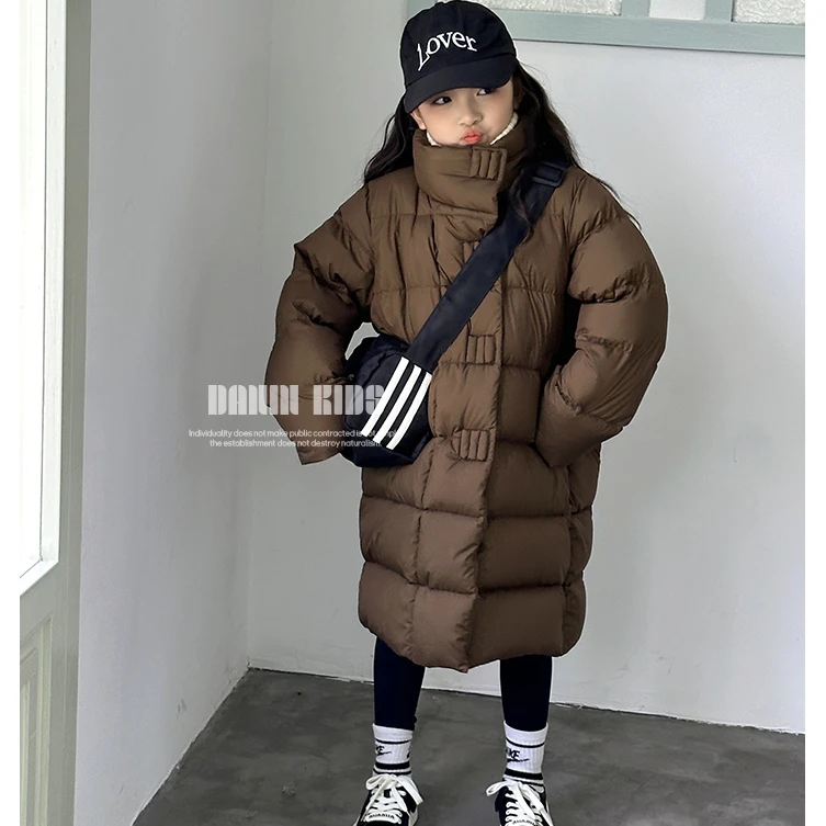 【嗒囜】女童冬季韩版百搭立领长款加厚羽绒服儿童洋气宽松保暖外套