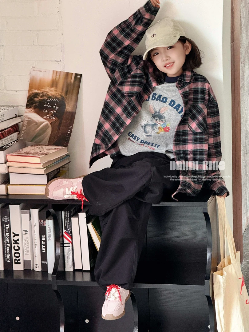 【嗒囜】男女童时尚百搭宽松格子长袖衬衫儿童春秋季衬衣外套中长款